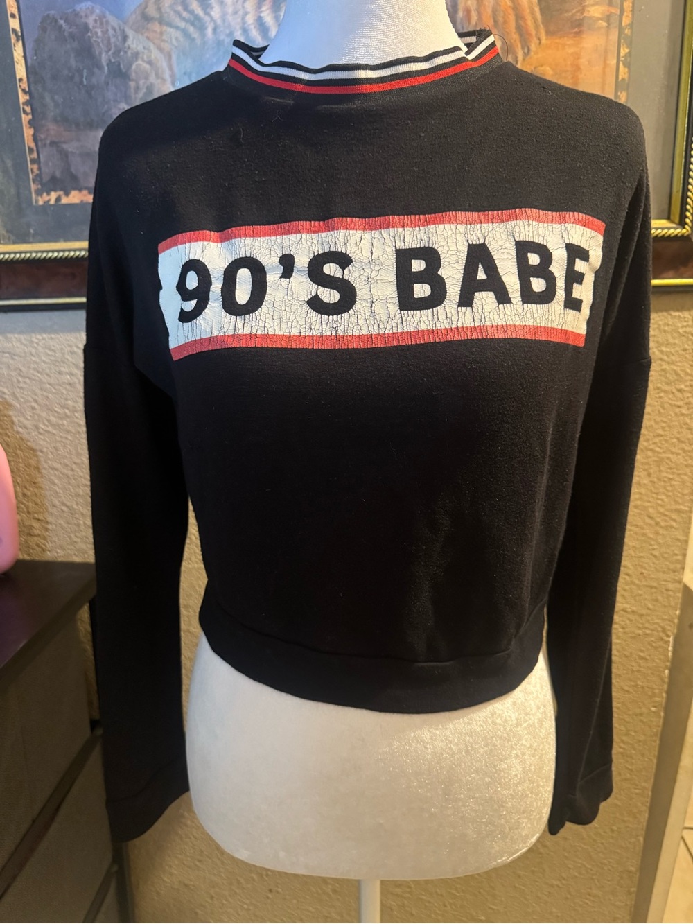 Brand G mini Black '90's Babe' Cropped Graphic Sweatshirt with Red & White Trim